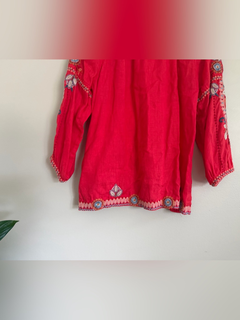 Johnny Was Maisie Peasant Tie Embroidered Blouse Linen Boho Coral Size Small - Picture 15 of 16